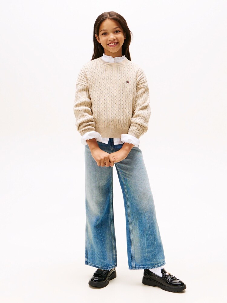 Tommy Hilfiger Cream Relaxed Cable Knit Jumper - Image 2 of 5 Tommy Hilfiger Cream Relaxed Cable Knit Jumper - Image 2 of 5