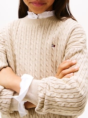 Tommy Hilfiger Cream Relaxed Cable Knit Jumper - Image 4 of 5