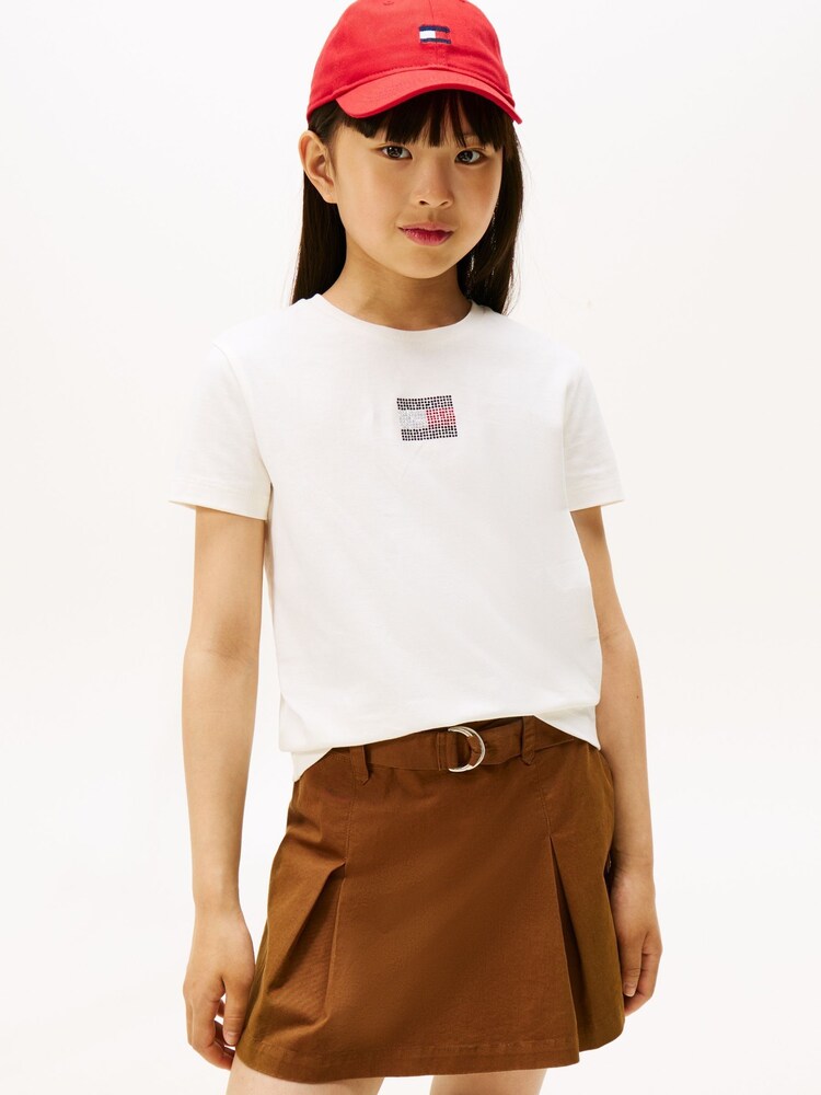 Tommy Hilfiger White Diamanté Flag Jersey T-Shirt - Image 1 of 5 Tommy Hilfiger White Diamanté Flag Jersey T-Shirt - Image 1 of 5