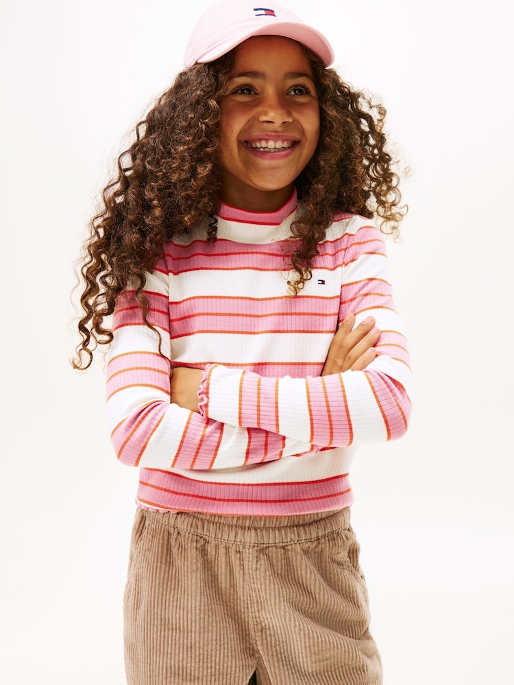 Tommy Hilfiger Pink Ribbed Extra Slim Mock Neck Top - Image 1 of 5 Tommy Hilfiger Pink Ribbed Extra Slim Mock Neck Top - Image 1 of 5