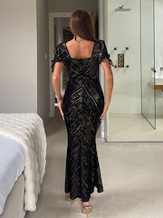 Girl In Mind Black Dove Ruched Detail Velvet Midi Dress - Image 2 of 5
