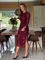 Girl In Mind Purple Alima Florar Embroidered Mesh Bodycon Dress - Image 3 of 5