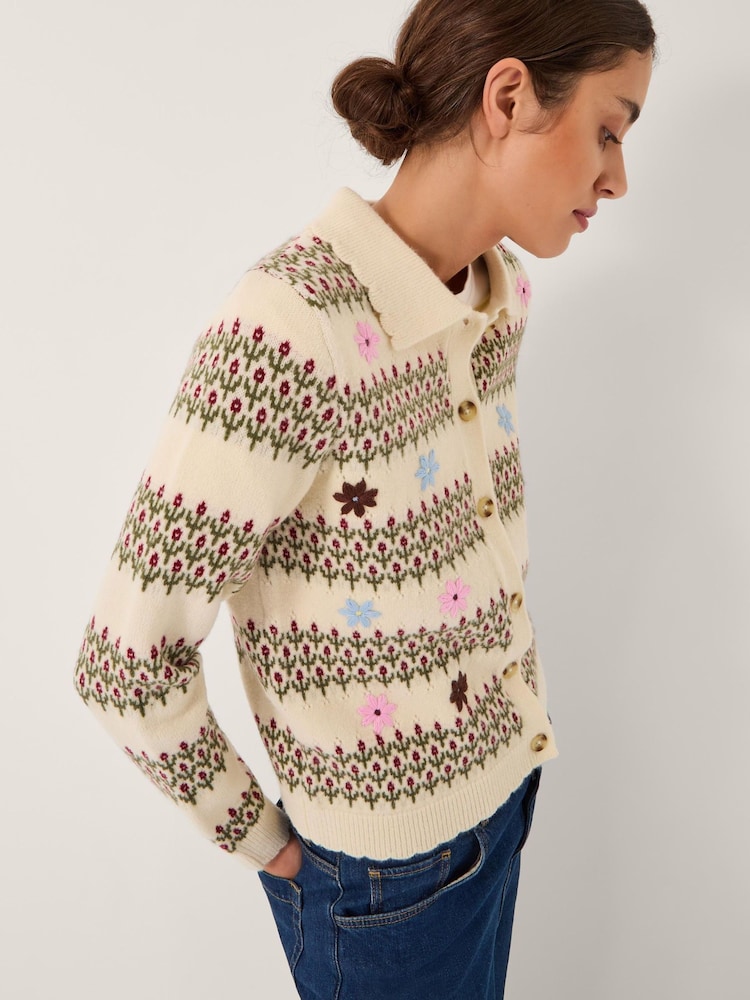 Monsoon Natural Ella Floral Collar Cardigan - Image 1 of 4