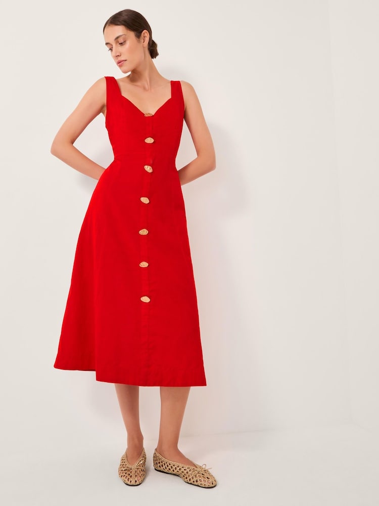 Monsoon Red Nell Linen Blend Sleeveless Midi Dress - Image 1 of 5 Monsoon Red Nell Linen Blend Sleeveless Midi Dress - Image 1 of 5