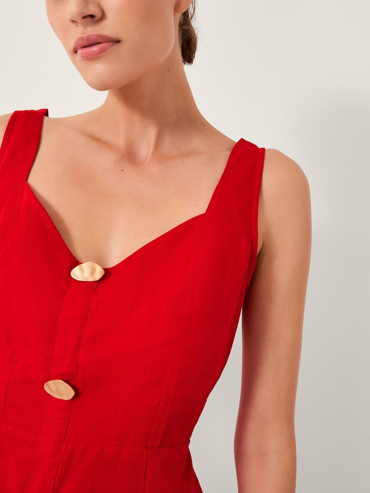 Monsoon Red Nell Linen Blend Sleeveless Midi Dress - Image 2 of 5 Monsoon Red Nell Linen Blend Sleeveless Midi Dress - Image 2 of 5