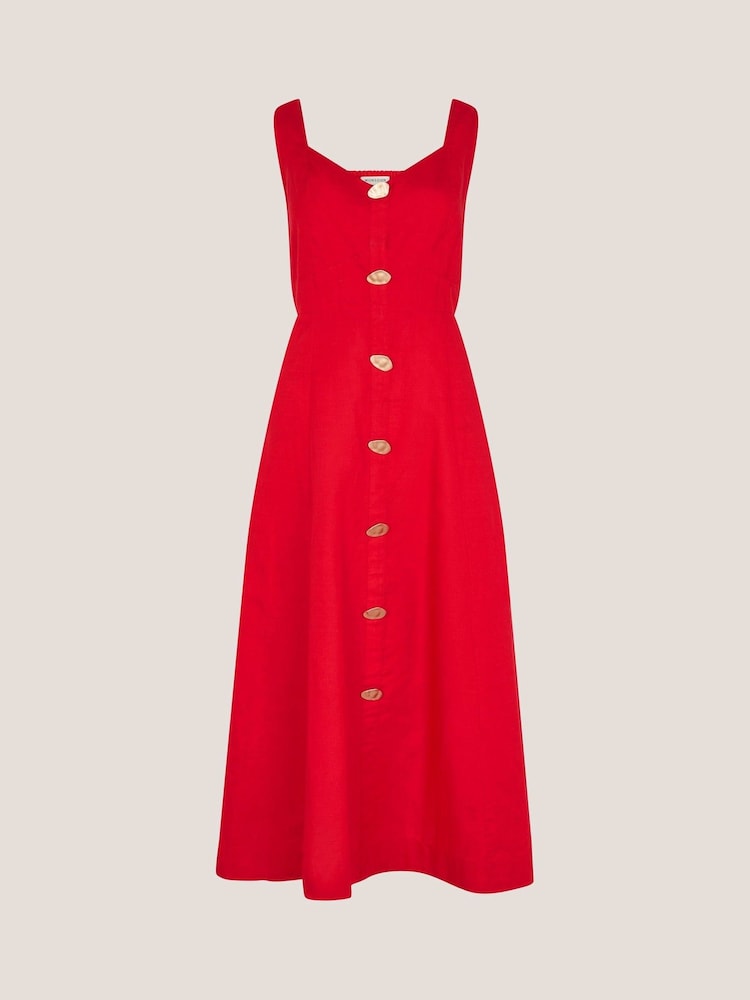 Monsoon Red Nell Linen Blend Sleeveless Midi Dress - Image 5 of 5 Monsoon Red Nell Linen Blend Sleeveless Midi Dress - Image 5 of 5