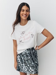 White Embellished Bridal Going To The Chapel Slogan Short Sleeve T-Shirt - Image 1 of 8