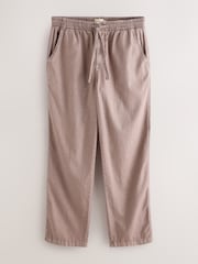 Pink Relaxed Fit Linen Cotton Blend Trousers With Elasticated Waist - Image 1 of 4