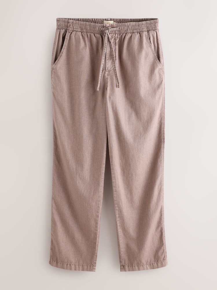 Pink Relaxed Fit Linen Cotton Blend Trousers With Elasticated Waist - Image 1 of 4