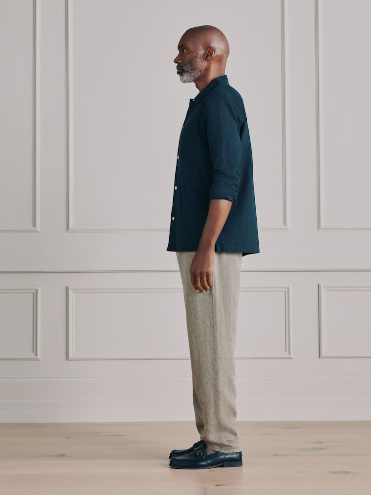 Mushroom Regular Tapered Fit Signature Linen Trousers With Elasticated Waist - Image 6 of 6