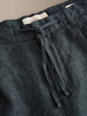 Charcoal Grey Relaxed Fit Signature 100% Linen Pleated Chino Trousers - Image 3 of 4