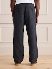 Charcoal Grey Relaxed Fit Signature 100% Linen Pleated Chino Trousers - Image 4 of 4