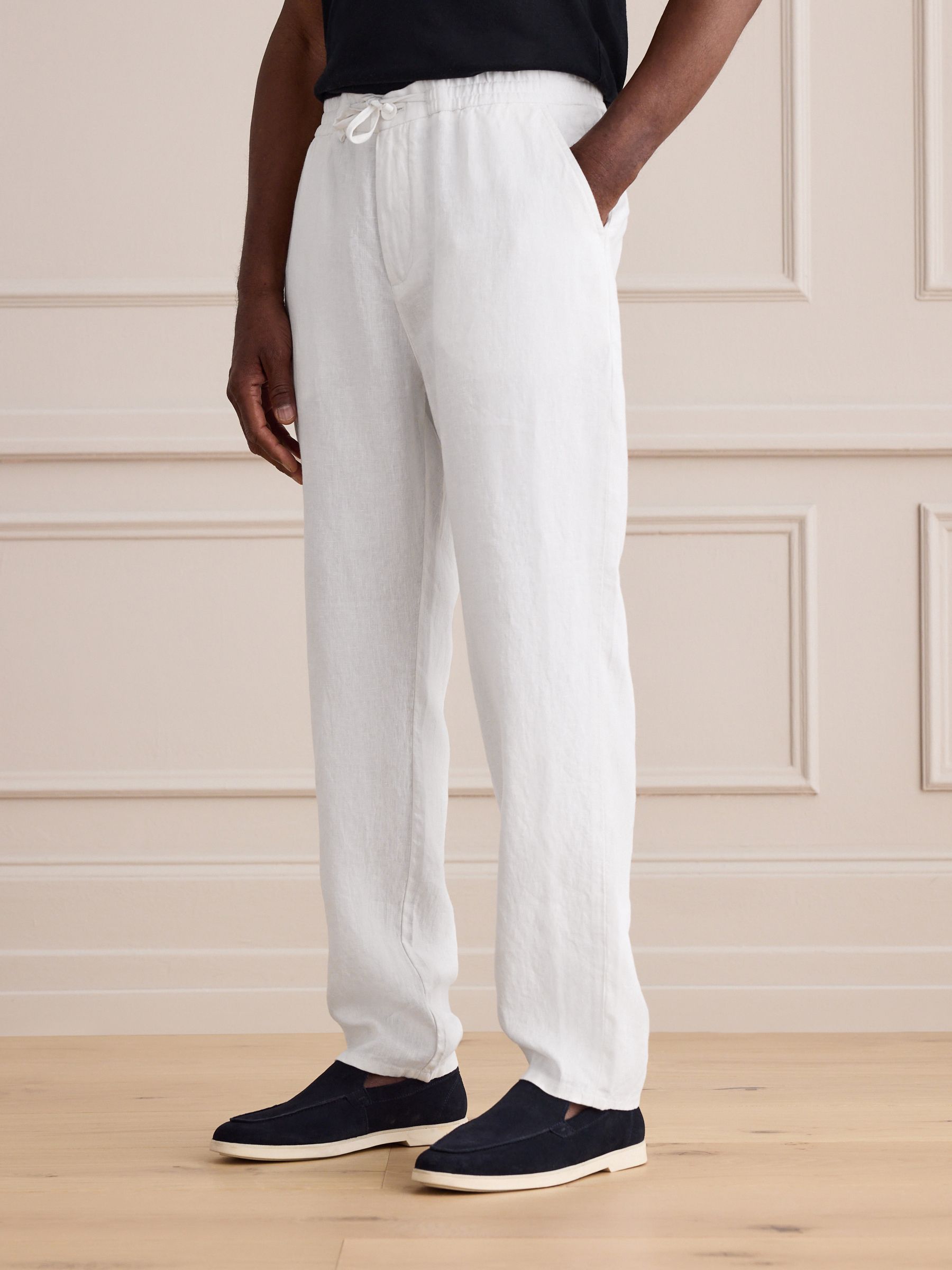 Buy White Regular Tapered Fit Signature 100% Linen Trousers With