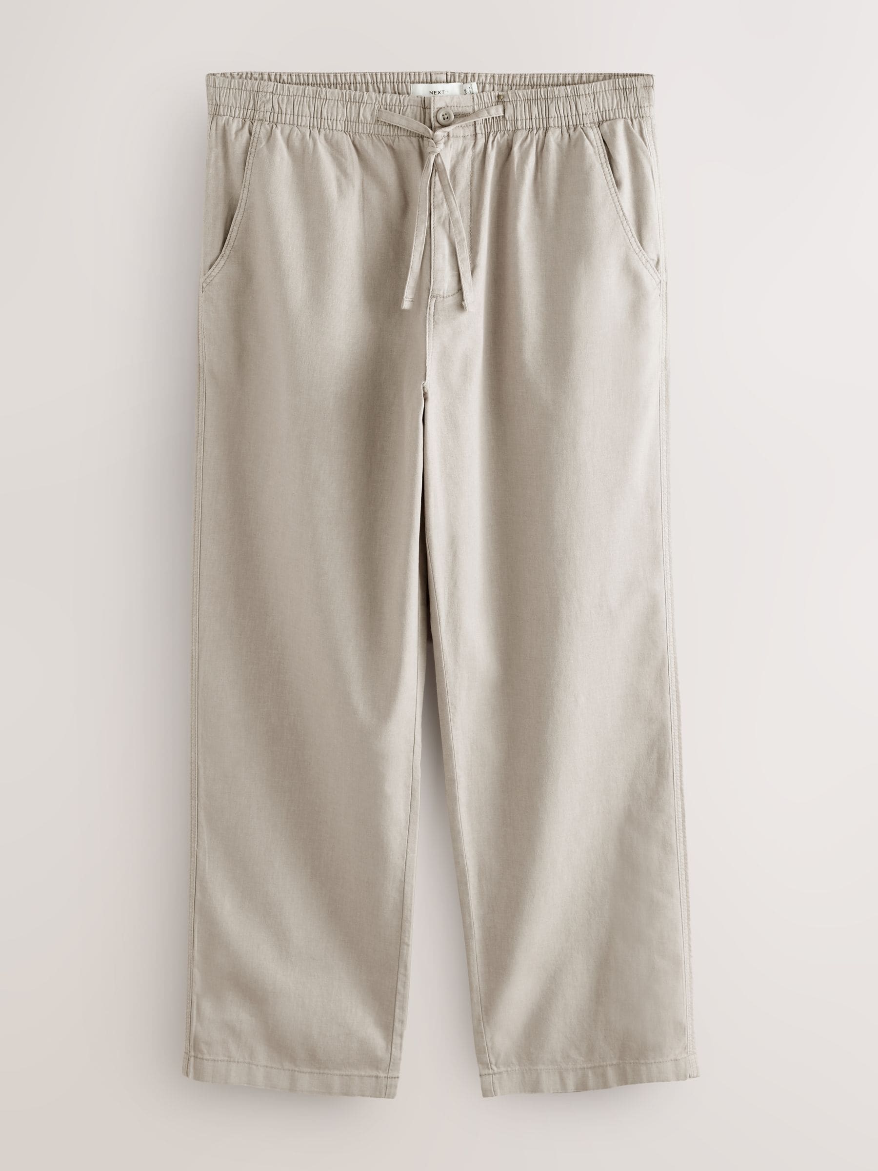 Buy Stone Relaxed Fit Linen Cotton Blend Trousers With Elasticated