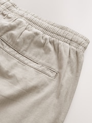 Stone Relaxed Fit Linen Cotton Blend Trousers With Elasticated Waist - Image 8 of 8