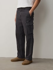 Charcoal Grey Relaxed Fit Authentic Washed Cotton Rich Cargo Trousers With Stretch - Image 1 of 11