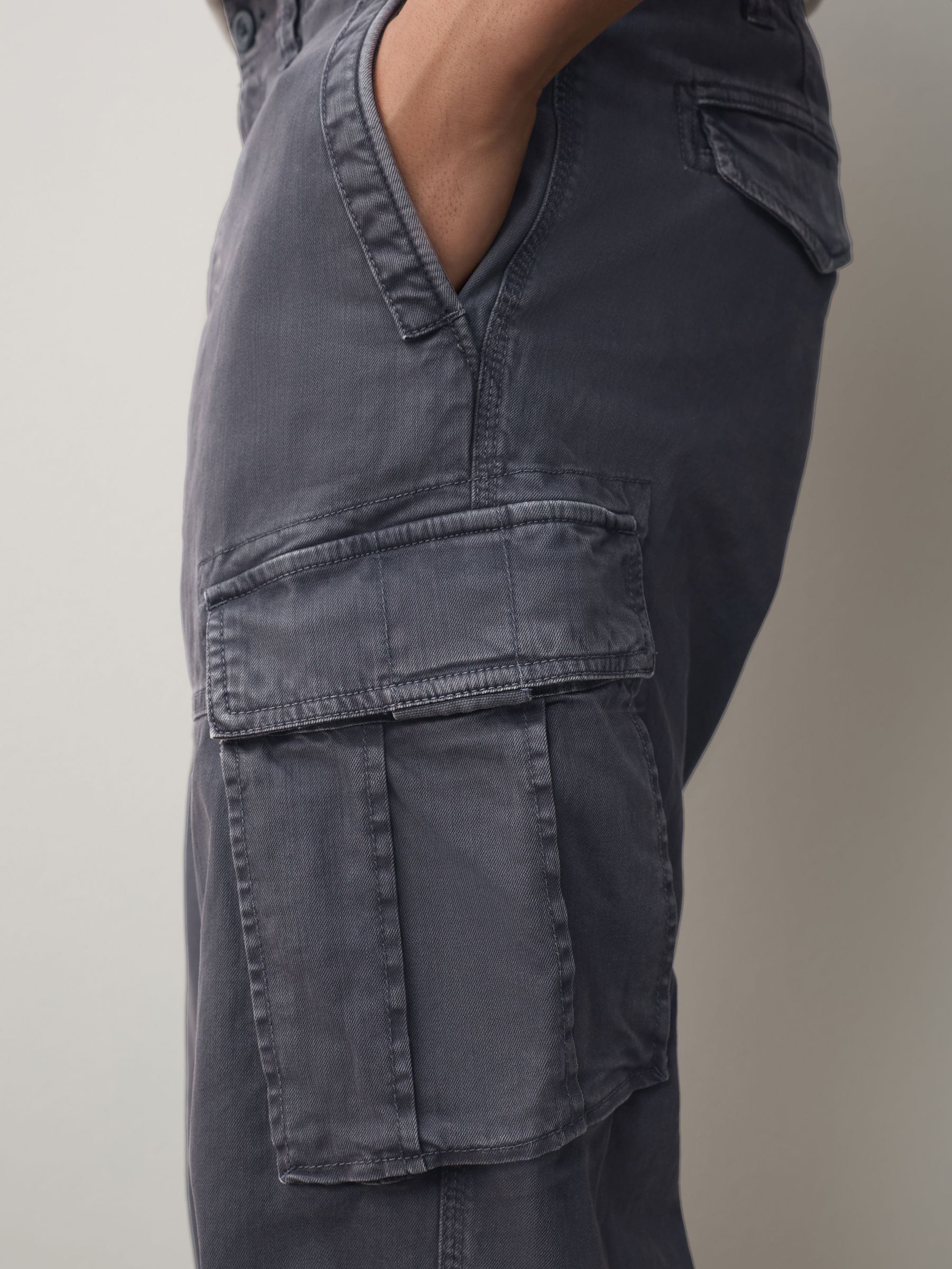 Buy Charcoal Grey Relaxed Fit Authentic Washed Cotton Rich Cargo