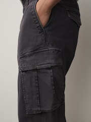 Charcoal Grey Relaxed Fit Authentic Washed Cotton Rich Cargo Trousers With Stretch - Image 6 of 11