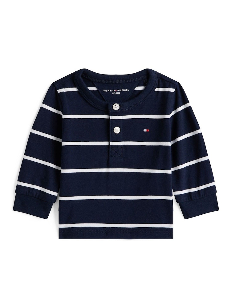 Tommy Hilfiger Blue Essential Stripe Long Sleeve Henley Top - Image 1 of 2