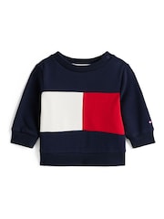 Tommy Hilfiger Blue Flag Colour-Blocked Relaxed Sweatshirt - Image 1 of 2