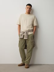 Khaki Green Relaxed Fit Authentic Washed Cotton Rich Cargo Trousers With Stretch - Image 3 of 11