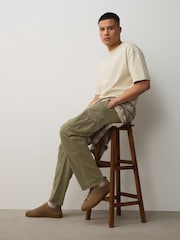 Khaki Green Relaxed Fit Authentic Washed Cotton Rich Cargo Trousers With Stretch - Image 4 of 11