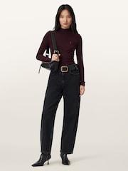 AllSaints Red Rina Long Sleeve Roll Neck T-Shirt - Image 3 of 6