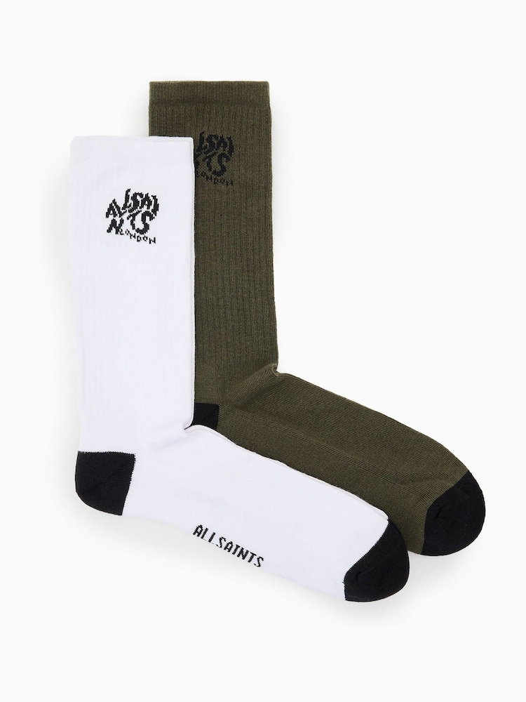 AllSaints Green Underground Socks 2 Pack - Image 1 of 2 AllSaints Green Underground Socks 2 Pack - Image 1 of 2