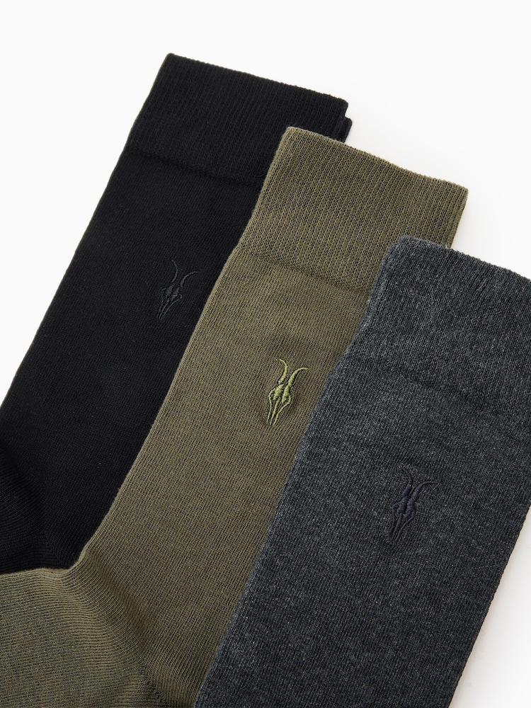 AllSaints Green Adan Ramskull Socks 3 Pack - Image 2 of 2 AllSaints Green Adan Ramskull Socks 3 Pack - Image 2 of 2