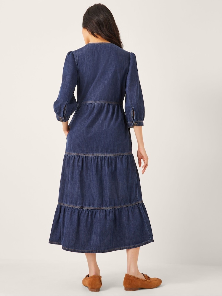 Monsoon Blue Maya Zip Denim Midi Dress - Image 2 of 5 Monsoon Blue Maya Zip Denim Midi Dress - Image 2 of 5