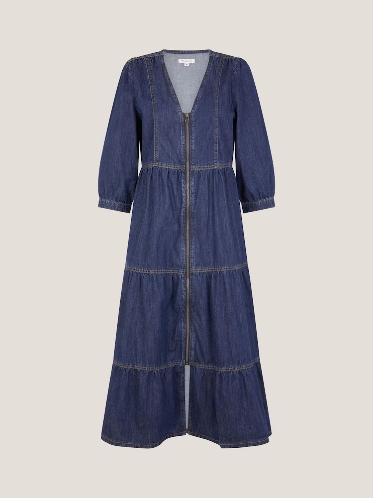 Monsoon Blue Maya Zip Denim Midi Dress - Image 5 of 5 Monsoon Blue Maya Zip Denim Midi Dress - Image 5 of 5