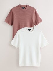 White/Damson Pink Textured Knit Crew Neck T-Shirts 2 Pack - Image 1 of 11