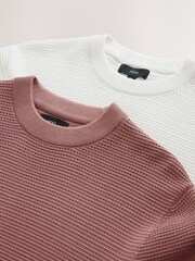 White/Damson Pink Textured Knit Crew Neck T-Shirts 2 Pack - Image 10 of 11