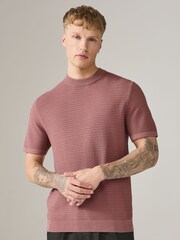 White/Damson Pink Textured Knit Crew Neck T-Shirts 2 Pack - Image 2 of 11