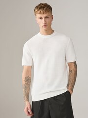 White/Damson Pink Textured Knit Crew Neck T-Shirts 2 Pack - Image 3 of 11