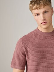 White/Damson Pink Textured Knit Crew Neck T-Shirts 2 Pack - Image 7 of 11