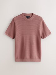 White/Damson Pink Textured Knit Crew Neck T-Shirts 2 Pack - Image 8 of 11