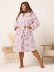 Yours Curve Pink Fluffy Bows Shawl Collar Robe - Image 1 of 5