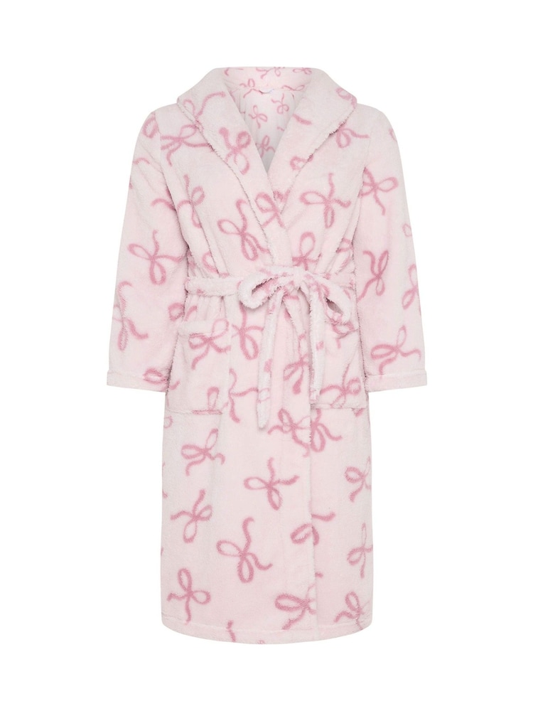 Yours Curve Pink Fluffy Bows Shawl Collar Robe - Image 5 of 5