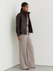Reiss Grey Isla Petite Wide-Leg Textured Tailored Trousers - Image 1 of 7