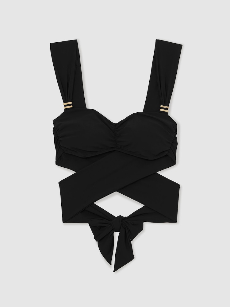Reiss Black Maisie Twist-Front Ruched Bikini Top - Image 2 of 7 Reiss Black Maisie Twist-Front Ruched Bikini Top - Image 2 of 7