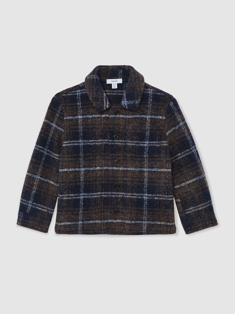 Reiss Navy/Blue/Brown Sam 13-14 yrs Button-Through Check Overshirt with Wool - Image 1 of 5 Reiss Navy/Blue/Brown Sam 13-14 yrs Button-Through Check Overshirt with Wool - Image 1 of 5