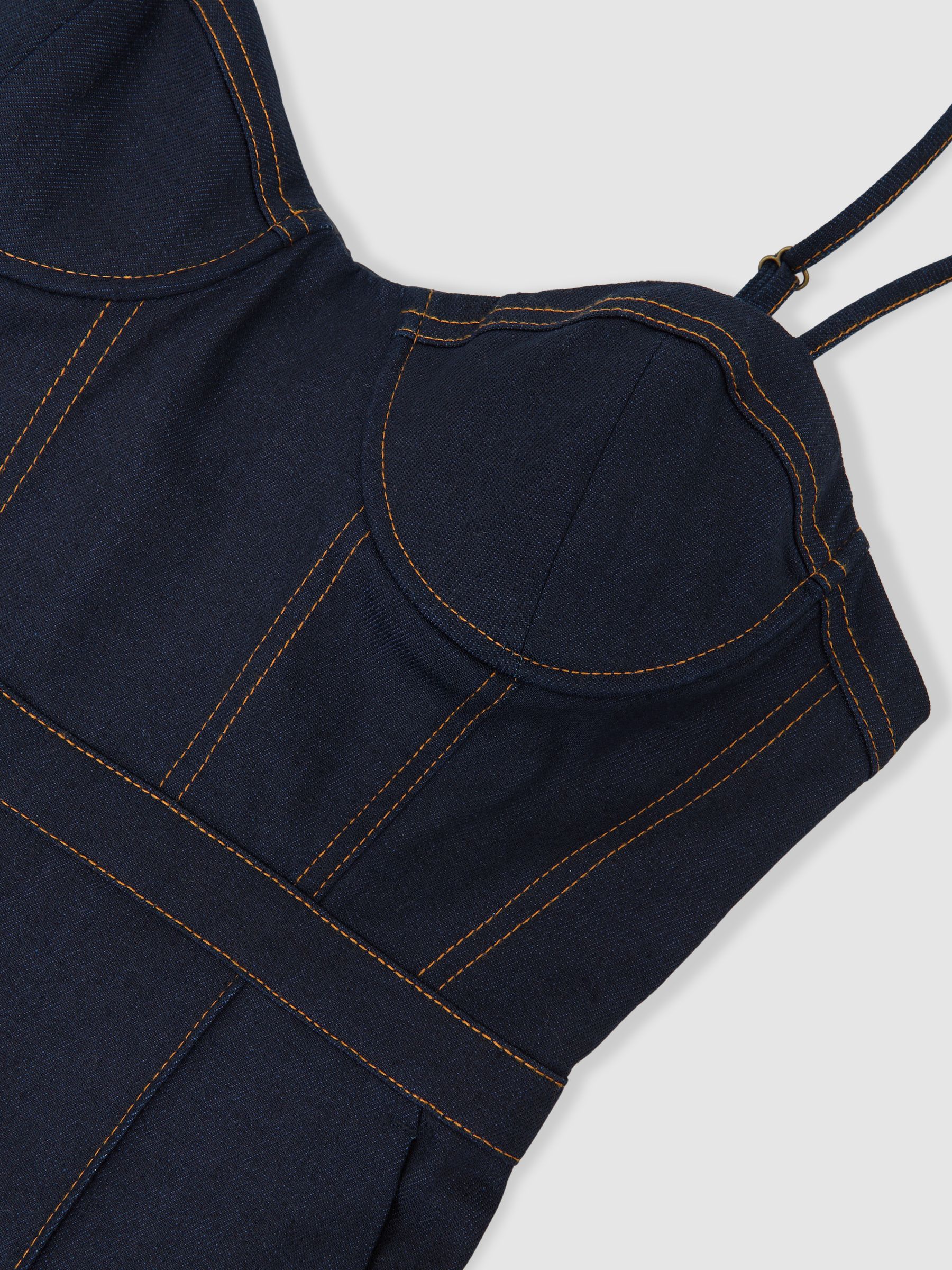 Buy Reiss Indigo Blue Macey Wide-Leg Bustier Denim Jumpsuit from
