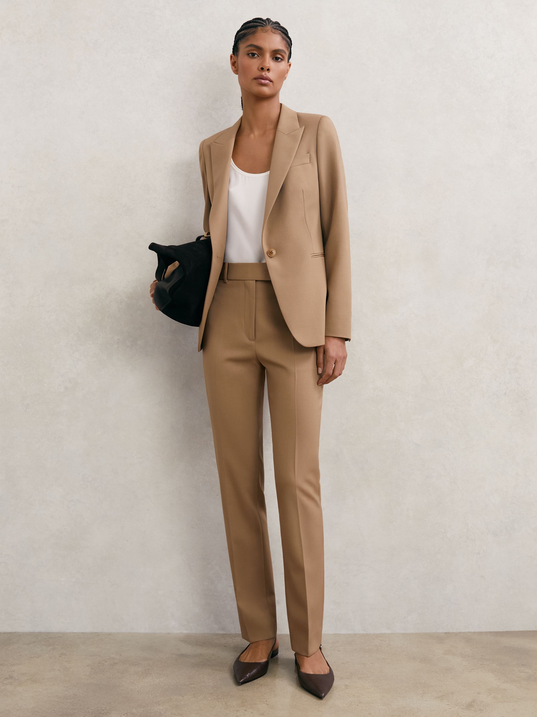 Buy Reiss Camel Jade Wool-Blend Slim-Leg Suit Trousers from Next USA