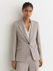 Reiss Grey Isla Single-Breasted Textured Blazer - Image 1 of 7