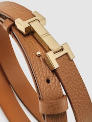Reiss Tan Hayley Leather Square Hinge Belt - Image 4 of 4