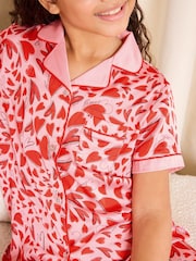 Lipsy Red/Pink Heart Satin Shirt And Long Leg Pyjamas Set (5-16yrs) - Image 4 of 4