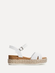 Linzi White Sarelli Wide Fit Flatform Sandals With Plaited and Cork Wedge - Image 1 of 4