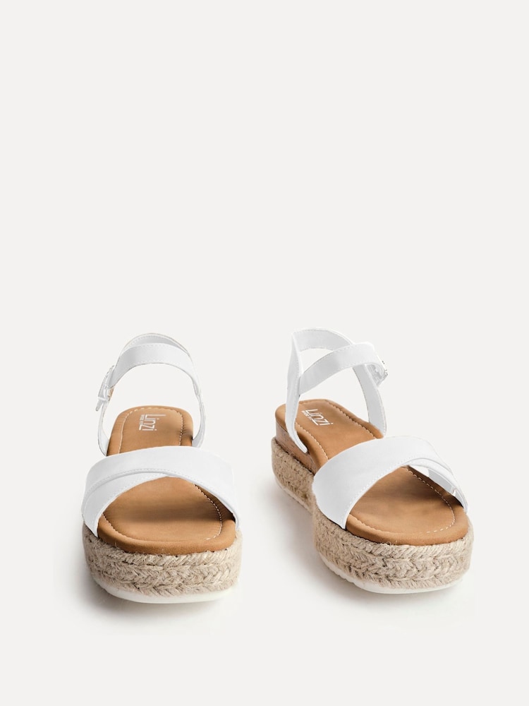 Linzi White Sarelli Wide Fit Flatform Sandals With Plaited and Cork Wedge - Image 2 of 4