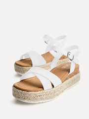 Linzi White Sarelli Wide Fit Flatform Sandals With Plaited and Cork Wedge - Image 3 of 4